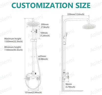 Aolemi Outdoor Shower Kit,8 Inch Rain Head and Handheld,Polish Chrome | 2-Handle Hot and Cold Control, Adjustable Height, 6-Inch Center Valve, 59-Inch Hose, Winter Drainage Outdoor Shower Fixtures