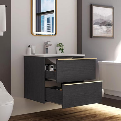 Floating Bathroom Vanity with Sink Wall Mounted Cabinet with 2 Soft-Close Drawers, Moisture-Resistant MDF,Large Storage for Small Space (Gray 24")