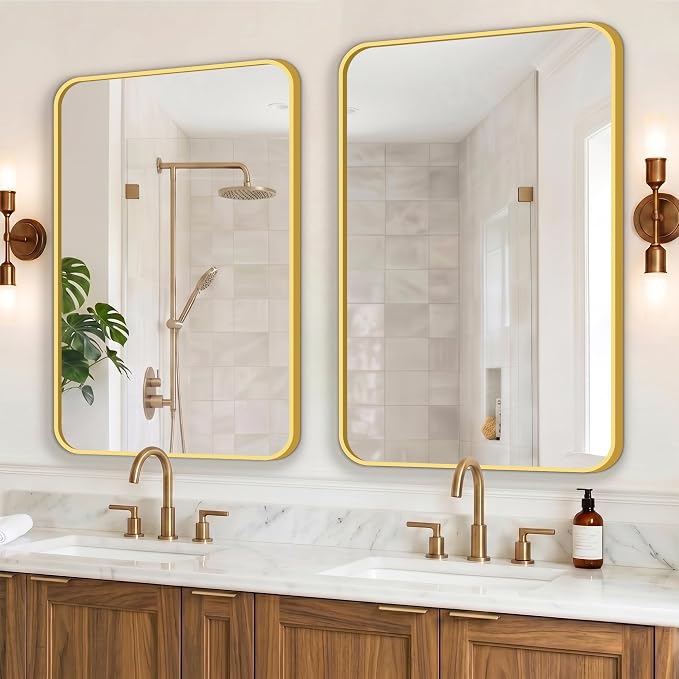 FICTOR Bathroom Mirror for Over Sink, 2 Pack 36"x24" Vanity Mirror, Gold | Shatterproof Tempered Glass, Anti-Rust Frame, Vertical/Horizontal Mounting, Wall Mirror for Bedroom, Living Room, Entryway