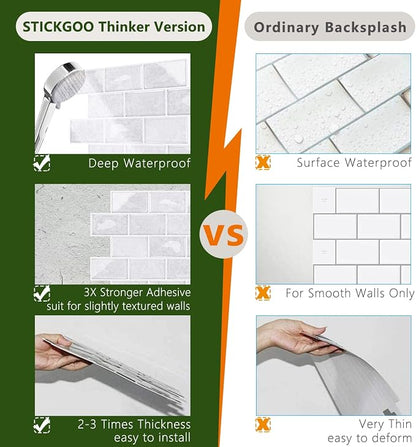 STICKGOO Subway Tile Peel and Stick Backsplash, Thicker Design 12" x 12" Stick on Backsplash Tiles for Kitchen, Bathroom, Wall Tile (10 Sheets, Cinderella Grey)