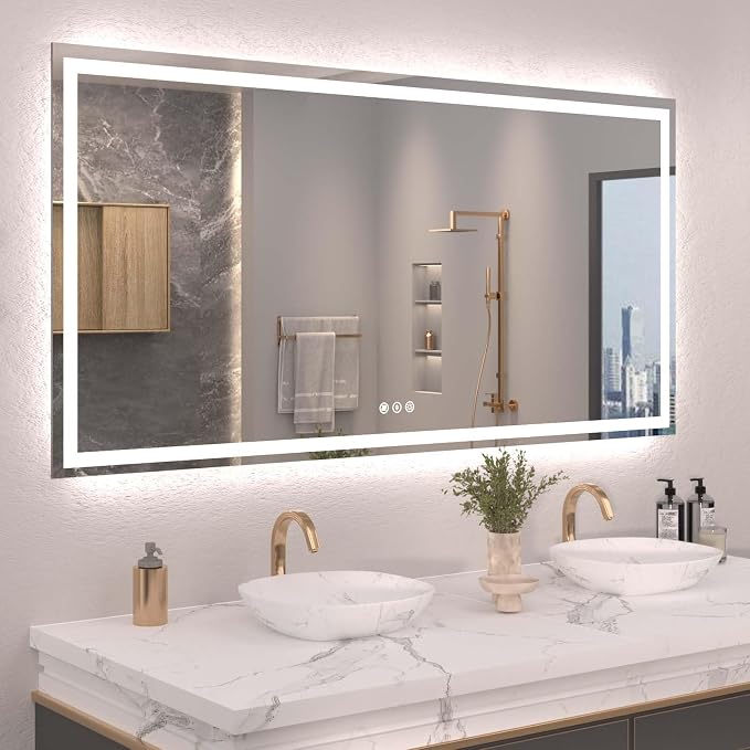 Snowdool 72 x 36 in LED Bathroom Mirror, Front and Backlit, Anti-Fog | Front and Backlit, 3 Color Temperatures, Anti-Fog, Tempered Glass