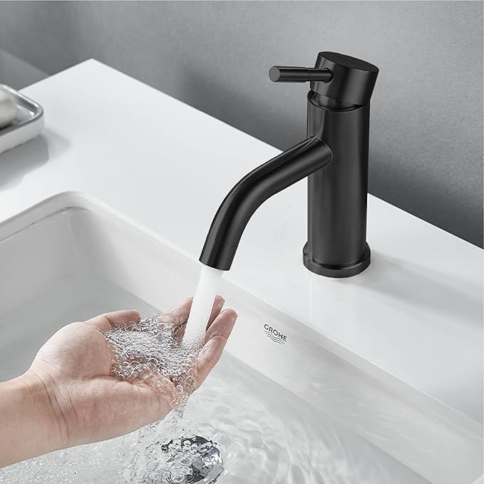 Modern Single Handle Bathroom Faucet Single Hole Matte Black Bathroom Sink Faucet Stainless Steel Commercial Basin Faucet(Matte Black No Drain)