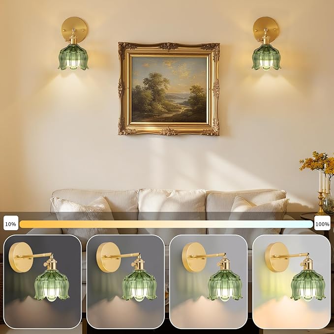 Vintage Battery Operated Wall Sconces, Sconces Wall Decor Set of 2 CCT Dimmable Recharging Wireless Wall Lights with Remote Control for Bedroom Living Room Bathroom Hallway Vanity Coffee Bar
