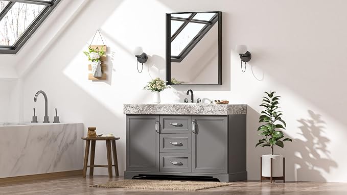 Keonjinn 24x30 Inch Matte Black Bathroom Mirror for Over Sink, Rectangular | HD Tempered Glass, Vanity Mirror, Brushed Framed, Square Corner, Modern Farmhouse, Wall Mounted Mirrors, Aluminum Alloy
