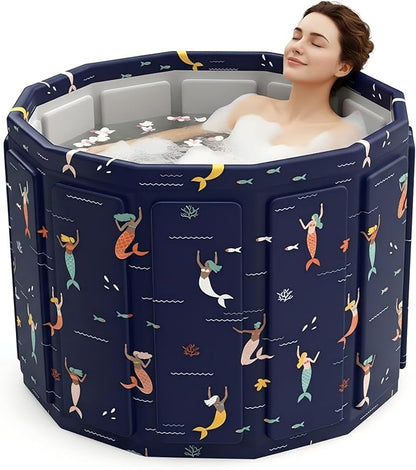 Portable Bathtub for Adult, Foldable Soaking Bathtub for Hot SPA&Ice Bath, Foldable Small Bathtub collapsible bathtub for Bathing, 6-layer Insulated portable tub,Space-saving (Blue Fish 31.5X26.6 IN)