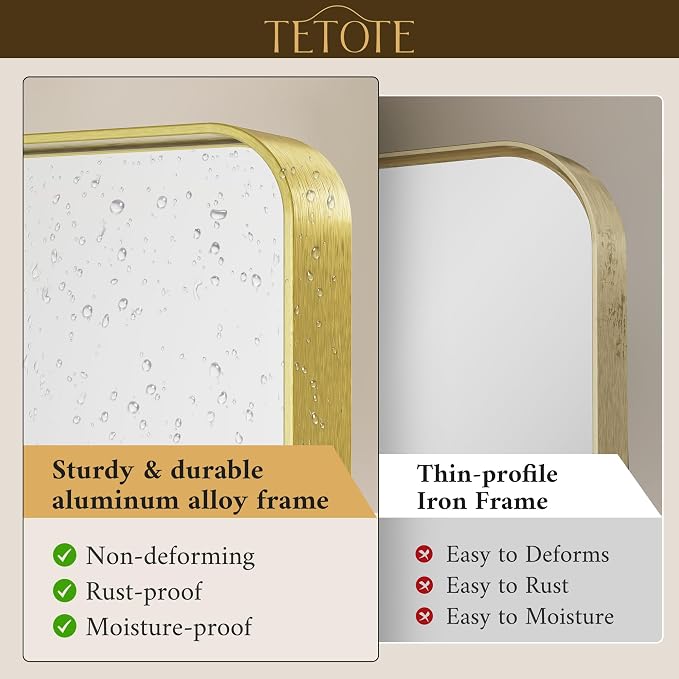 55 x 30 Inch Bathroom Mirror, Brushed Gold Metal Framed Wall Mounted Mirrors, Brushed Brass Rectangle Modern Decorative Vanity Mirror (Horizontal/Vertical)