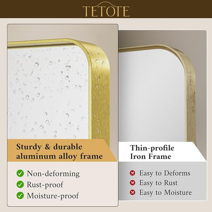 55 x 30 Inch Bathroom Mirror, Brushed Gold Metal Framed Wall Mounted Mirrors, Brushed Brass Rectangle Modern Decorative Vanity Mirror (Horizontal/Vertical)