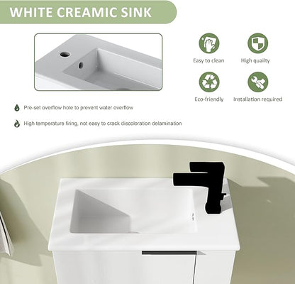22" Bathroom Vanity with Sink, 22 Inch Floating Bathroom Vanity for Small Space, Modern Bathroom Vanity, White Wall Mounted Cabinet Set（002）