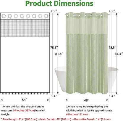 eachope No Hook Stall Shower Curtain with Snap-in Fabric Liner - 54x80 Heavy-Duty Linen Textured Striped Design,Narrow Rustic Modern Farmhouse Bohemian Bathroom Curtain,Water-Repellent,Sage Green | 330GSM Heavy-Duty Linen Textured Striped Design,Narrow...
