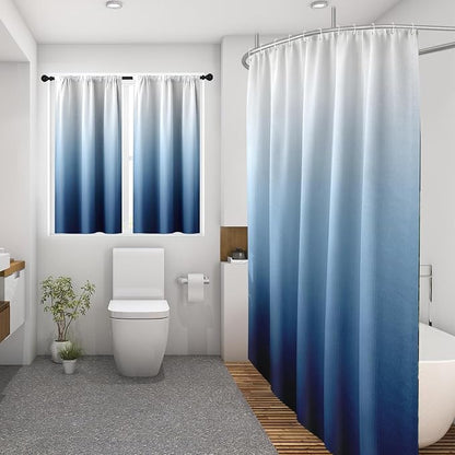 Shower Curtain Set, for Bathroom Decor 72" x 72", Gradient Ombre | Waffle Modern Blue Waffle Textured Cloth Waterproof Matching Window Shower Curtain 36 x 30 Inches