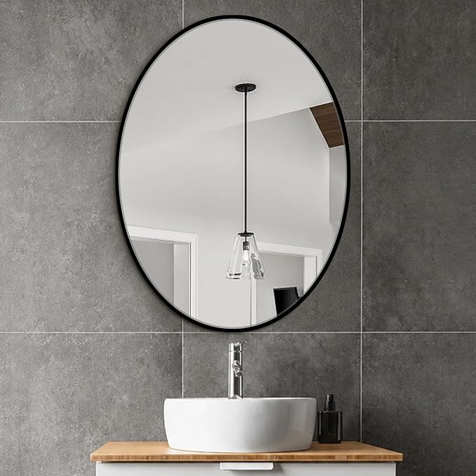 32x24 Black Oval Bathroom Mirror for Over Sink, Aluminum Frame | HD Reflection No Distortion, Aluminum Frame, Mounting Hardware for Vertical or Horizontal Mount