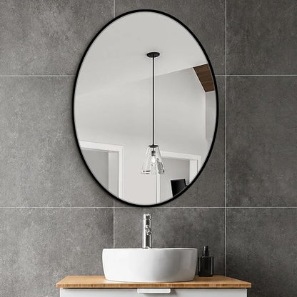 32x24 Black Oval Bathroom Mirror for Over Sink, Aluminum Frame | HD Reflection No Distortion, Aluminum Frame, Mounting Hardware for Vertical or Horizontal Mount