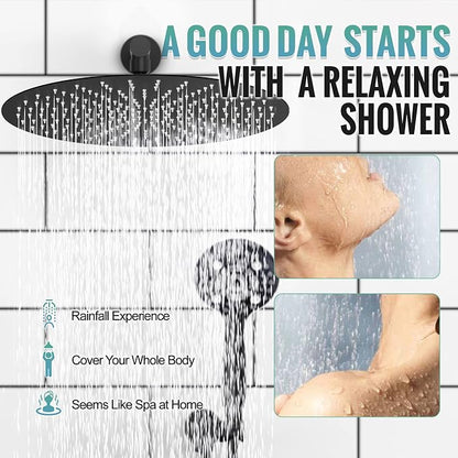SR SUN RISE Shower Faucet - 16 Inch Multifunctional High Pressure Shower Head System with Handheld Shower Head Fixtures - Valve Included - Matte Black