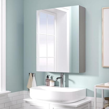 26x20 inch Bathroom Wall Cabinet, Saver Storage Cabinet, Medicine Cabinet with 1 Door and Adjustable Shelves, Grey（Assembly Required）