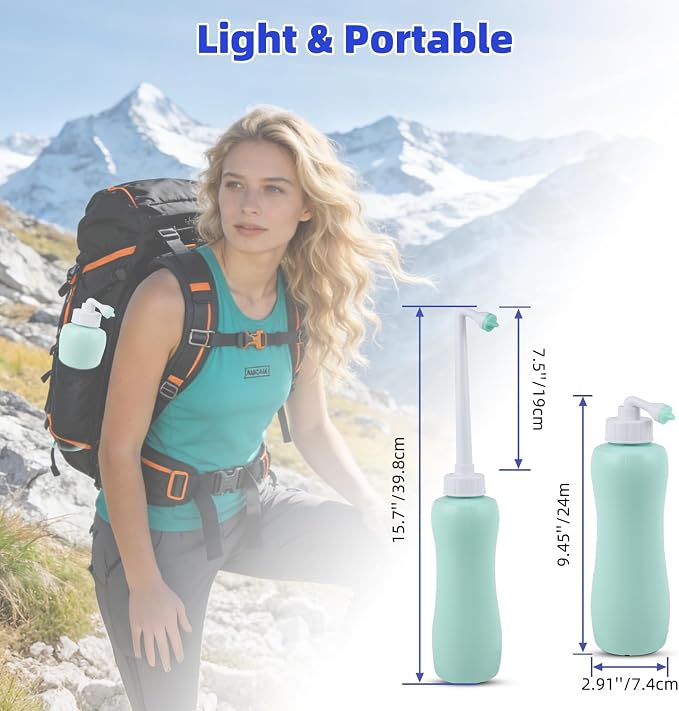 Hibbent Portable Bidet Sprayer and Travel Bidet with Hand Held Bottle for Personal Cleansing, Extended Nozzle Spray for Childbirth, Personal Hygiene, Outdoor, Camping with Travel Bag- 22oz/ Green