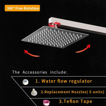 8 Inch Rainfall Shower Head, SUS304 Stainless Steel Brushed Nickel | Square Rain Bathroom Showerhead, High Flow, Large Stainless Steel, Ceiling Mounted, Wall Mounted, Waterfall Full Body