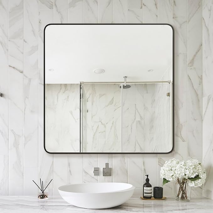 Bathroom Vanity Mirror, Black Framed Mirror for Over Sink, 30x30 | HD glass, distortion-free for makeup and grooming, Sturdy frame, all mounting hardware, hangs horizontal or vertical