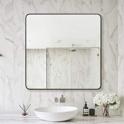 Bathroom Vanity Mirror, Black Framed Mirror for Over Sink, 30x30 | HD glass, distortion-free for makeup and grooming, Sturdy frame, all mounting hardware, hangs horizontal or vertical