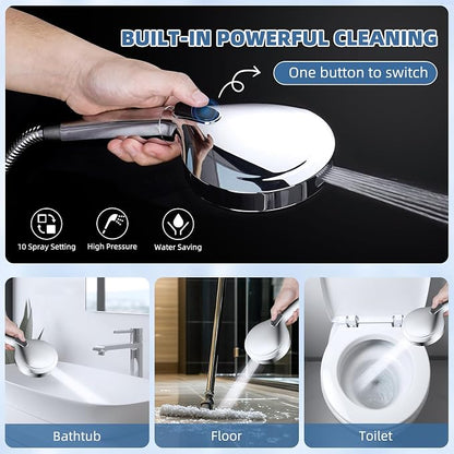 Metal Rain Filtered Shower Head with Handheld, 10" High-Pressure,10-Mode | Chrome, Rainfall Showerhead with 5" Large Handheld Powerful Wash Mode, Adjustable 16" Extension Arm/71" Hose, 20-Stage Filter