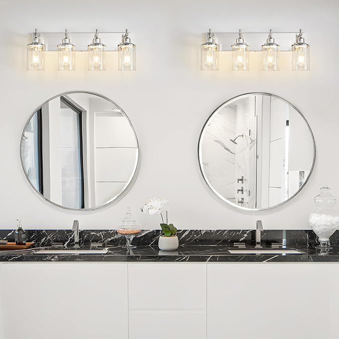 4-Light Brushed Nickel Bathroom Light Fixture Over Mirror Modern Bathroom Vanity Light Vintage Wall Lighting with Clear Glass Shade for Bathroom, Bedroom, Hallway, Cabinet