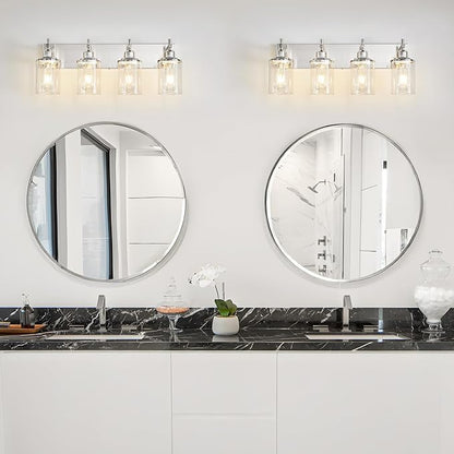 4-Light Brushed Nickel Bathroom Light Fixture Over Mirror Modern Bathroom Vanity Light Vintage Wall Lighting with Clear Glass Shade for Bathroom, Bedroom, Hallway, Cabinet