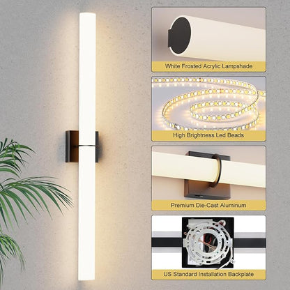 39 Inch 42W Led Bathroom Vanity Light,3000K-6000K Dimmable Vanity Lighting Fixtures with White Acrylic Lampshade,Indoor Hardwired Wall Light Over Mirror for Mirror Restroom(Black,1 Pack)