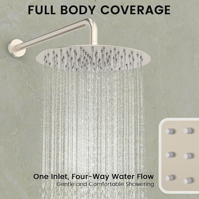 Longriver Round Shower Faucet Set with Hydro Power Temperature Display | Shower System 12" Shower Head with Handheld Spray, Wall Mounted Shower Fixtures with Shower Valve and Trim Kit-Brushed Nickel