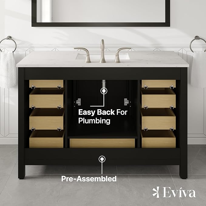 Eviva Aberdeen 48 in. Espresso Single Sink Bath Vanity with Carrara Quartz Top and Undermount Porcelain Sink