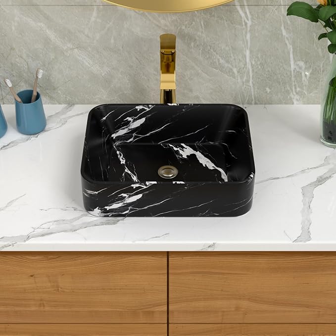Lordear 19"x15" Rectangular Vessel Sink – Modern Above Counter Bathroom Sink Marble Porcelain Ceramic Vanity Art Basin