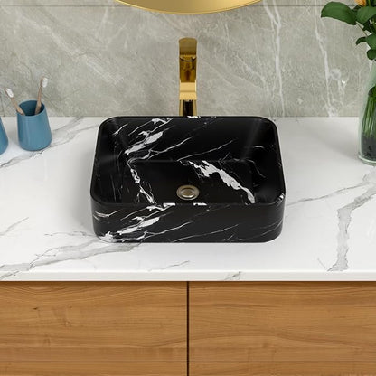 Lordear 19"x15" Rectangular Vessel Sink – Modern Above Counter Bathroom Sink Marble Porcelain Ceramic Vanity Art Basin