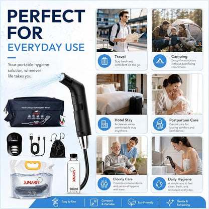 Electric Portable Bidet for Travel – Rechargeable Handheld Sprayer, 2 Spray Modes, IPX6 Waterproof, 600ml Bottle & 3.5L Water Bag, Wall Mount, USB-C – Hygiene Kit for Home & Camping