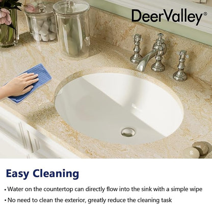 Bathroom Sink, DeerValley DV-1U303 Symmetry 18" X 15" Undermount Bathroom Sink Oval Bathroom Vanity Sink White Ceramic Vessel Sinks with Overflow Hole