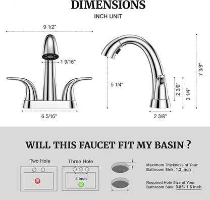 Bathroom Sink Faucet with Sprayer, 4 Inch Faucet Chrome with Pop Up Drain | Ultimate Unicorn Centerset Pull Down Vanity Faucets 3 Hole- Two Handle Modern Washbasin Tap Set for Rv Lavatory Restroom