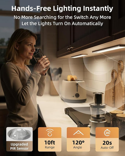 EZVALO Under Cabinet Lighting, 3500mAh Rechargeable Motion Sensor Light Indoor, 3 Color Temps, 5-Level Dimmable Magnetic Wireless Closet Lights for Kitchen, Pantry, Stairs (2 Pack)