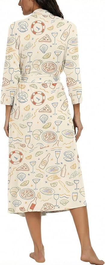 VINTATRE Women Kimono Robes Long Knit Bathrobe Lightweight Soft Knit Sleepwear V-neck Casual Ladies Loungewear