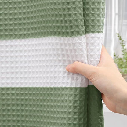 Sage Green Shower Curtain Cotton Waffle Stripe Shower Curtains for Bathroom 72"x72"