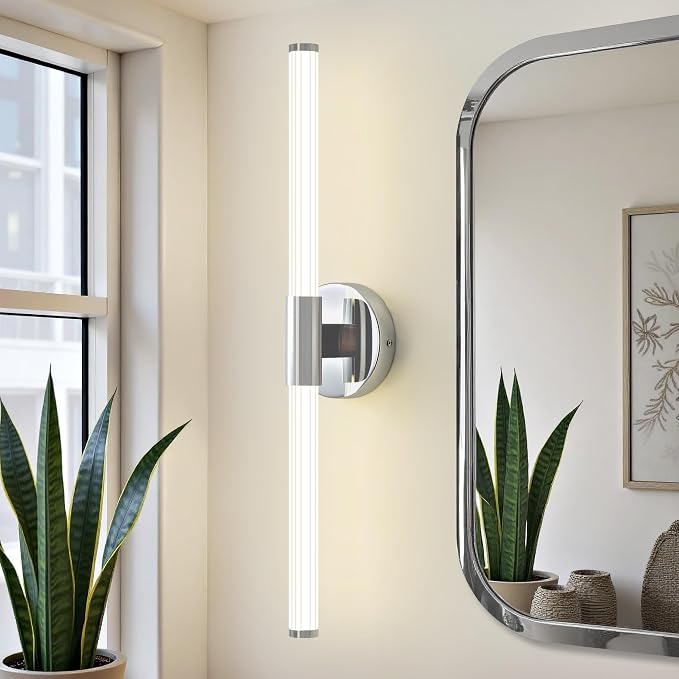 Bathroom Vanity Lights Chrome LED Vanity Lights Modern 24" | 360° Bright Lighting, Dimmable Vanity Light Bar, Hardwired Wall Lights 4000K Natural White for Mirror