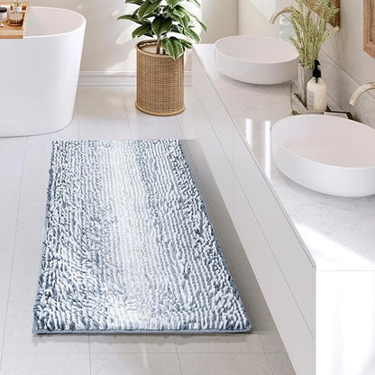 Hearth & Harbor Bathroom Rugs, Chenille Bath Mat - Machine Washable Bath Mats for Bathroom Non-Slip Backing Rubber, Quick Dry Bathroom Mat, 24 x 36 - Ombre Blue
