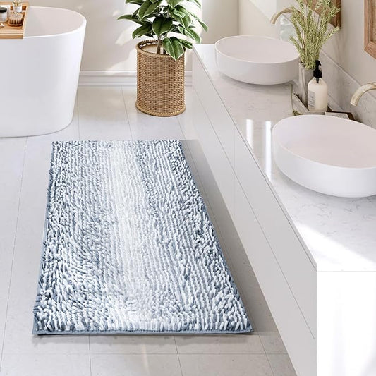 Hearth & Harbor Bathroom Rugs, Chenille Bath Mat - Machine Washable Bath Mats for Bathroom Non-Slip Backing Rubber, Quick Dry Bathroom Mat, 24 x 36 - Ombre Blue