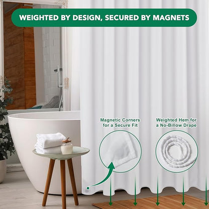 Biscaynebay Fabric Shower Curtain Liner 72x72 Inch-2 Packs White Water Resistant Bathroom Curtains-Hotel Soild Polyester Shower Liners Washable with Magnets