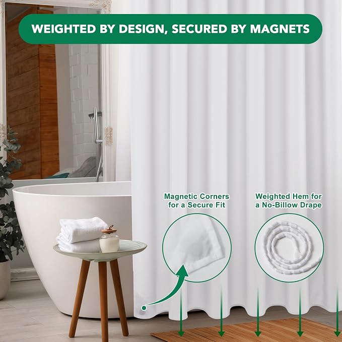 Fabric Shower Curtain Liner 72x72 Inch-White Shower Liners with Magnets | 4 Packs Hotel Quality Standard Size Water Resistant Shower Liners for Bathroom-Machine Washable Cloth Polyester Bath Curtain