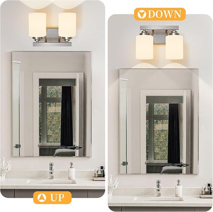 Bathroom Light Fixtures, Vanity Light Over Mirror Nickel 2-Light Fixture | Modern bathroom vanity light fixture with metal frame, ideal for mirrors, bedrooms and hallways. Fits E26 bulbs.