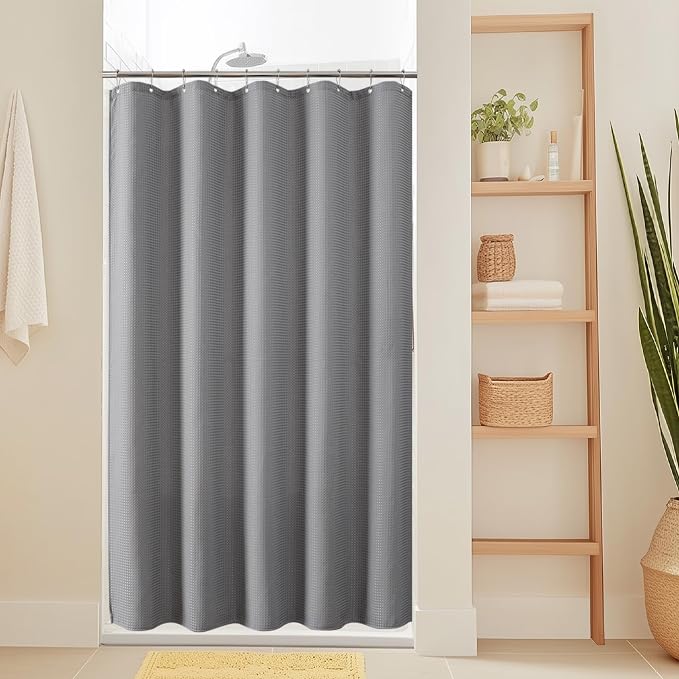 Gray 256GSM Heavy Duty Waffle Weave Shower Curtain, 60"x72" | Bath Curtain with Rustproof Grommets & Weighted Hem - Hotel Spa Luxury for Bathroom, RV, Apartment