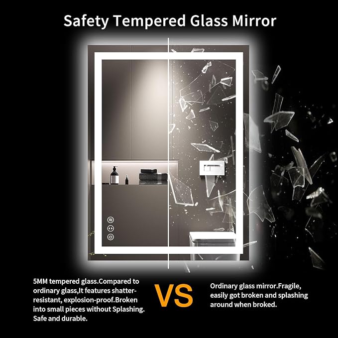 LOAAO 24"X32" LED Bathroom Mirror with Lights, UL Listed | Anti-Fog, Dimmable, 3 Color Temperature, Backlit + Front Lit, Memory Function, Tempered Glass