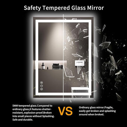 LOAAO 24"X32" LED Bathroom Mirror with Lights, UL Listed | Anti-Fog, Dimmable, 3 Color Temperature, Backlit + Front Lit, Memory Function, Tempered Glass