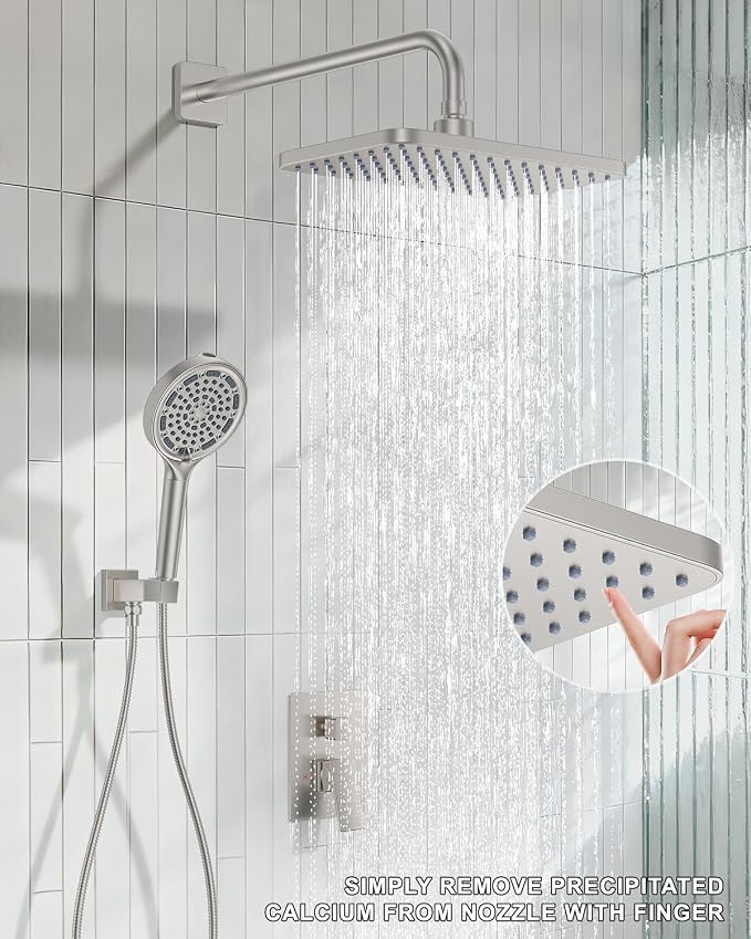 Brushed Nickel 11 Inch Rainfall Shower System – Filtered Handheld Sprayer Shower Head, Complete Bathroom fixtures Set Faucet Mixer Trim & Valve Kit