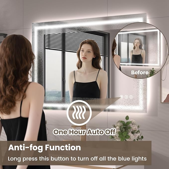 Snowdool 40 x 28 in LED Bathroom Mirror, Front and Backlit, Anti-Fog | Front and Backlit, 3 Color Temperatures, Anti-Fog, Tempered Glass