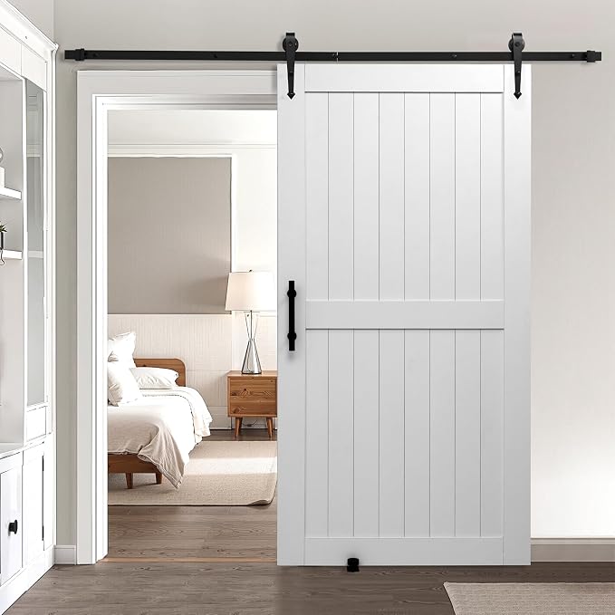 VEVOR Sliding Barn Door, 42 x 84 inch, High-Strength MDF Panel, Barn Door with Hardware Kit, Water-Proof PVC Surface, Easy to Install, H-Frame, Smoothly and Quietly Sliding for Living Room, Bathroom