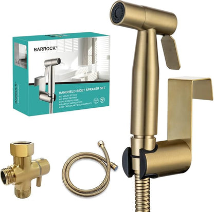 BARROCK Bidet Sprayer for Toilet, Handheld Jet Spray for Existing Toilets with Bidet Hose, Adjustable Water Pressure Muslim Shower, Stainless Steel Cloth Diaper/Feminine Wash Sprayer Brushed Gold