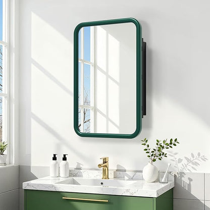 Casaphoria 30" H x 20" W Bathroom Medicine Cabinet with Mirror, Metal Frame Wall Medicine Cabinets Mirrors, Wall Mirror Cabinet, Green